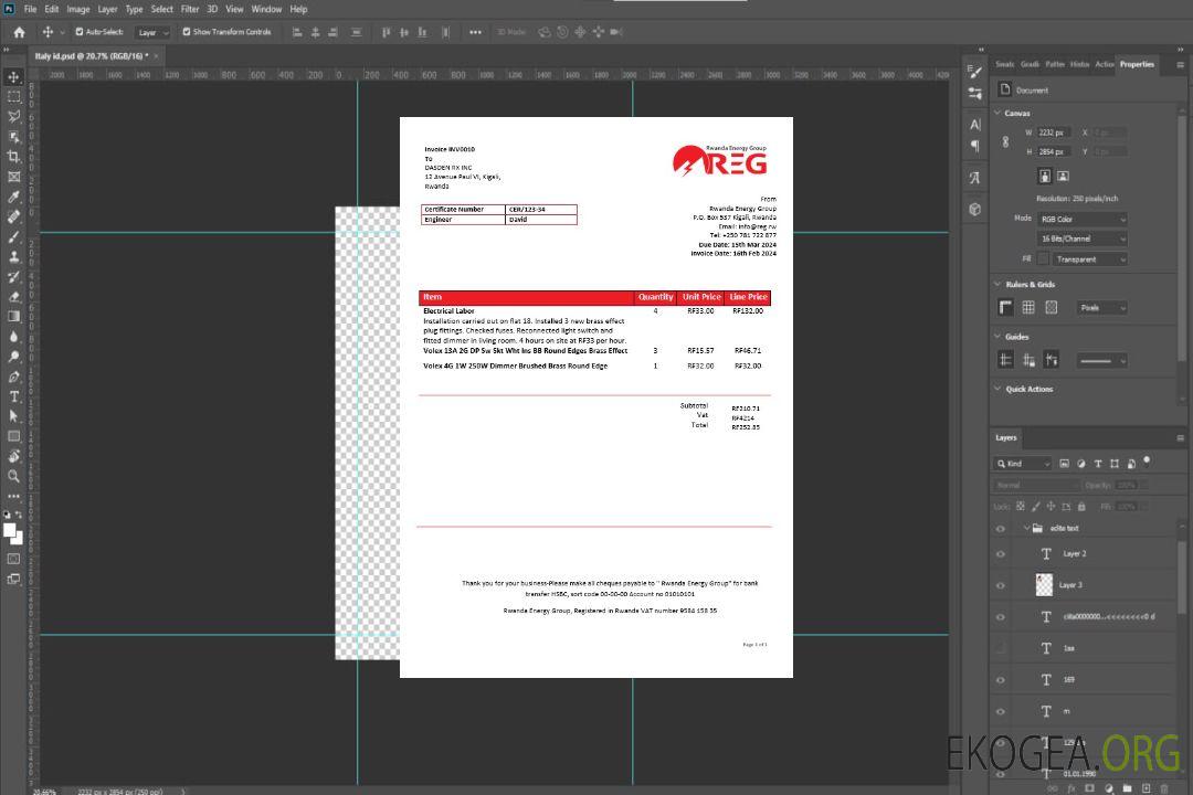 Modèle de facture de services publics d'électricité du Rwanda Energy Group aux formats Word et PDF template